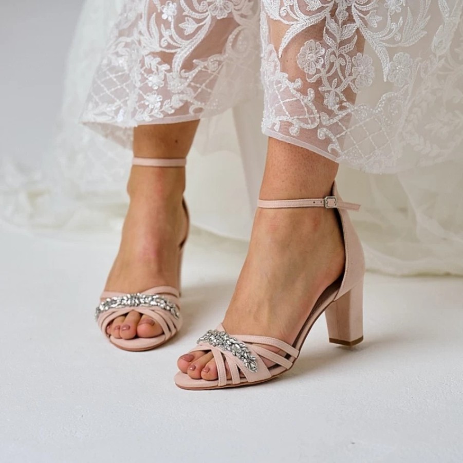 Perfect Bridal Perfect Bridal Frankie Blush Suede Crystal Strappy Block Heel Sandals Online