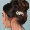 Posy & Pearl Georgina Dainty Crystal Leaves And Pearl Hair Comb New