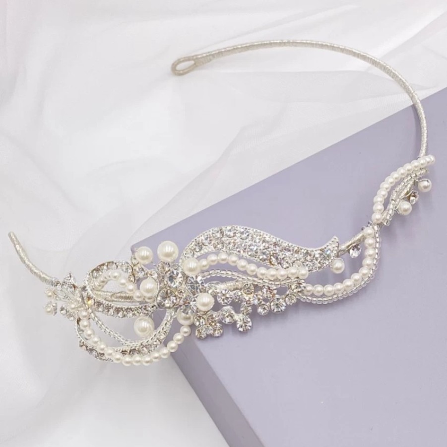 Twilight Designs Yvette Vintage Diamante And Pearl Side Headband Hot