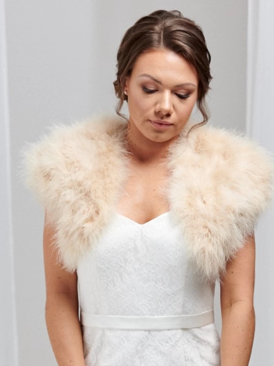 Beverly Hills Sophia Champagne Feather Bridal Bolero New