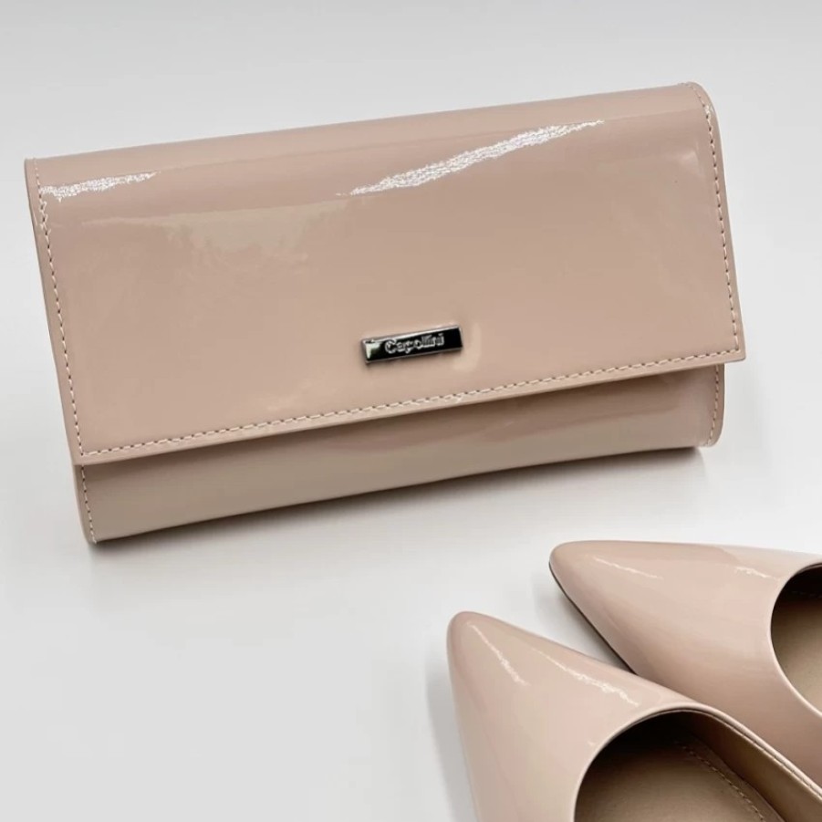 Capollini Capollini Nude Pink Patent Leather Clutch Bag Online