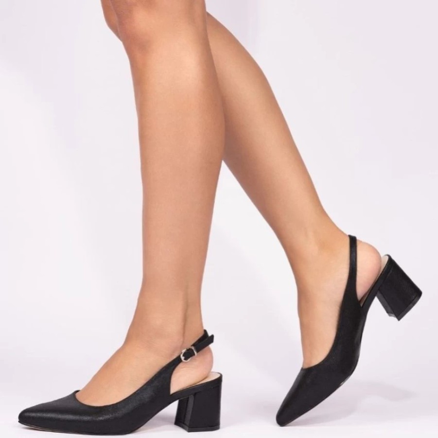 Pink Paradox London Paradox London Flynn Black Shimmer Wide Fit Low Block Heel Slingbacks Best