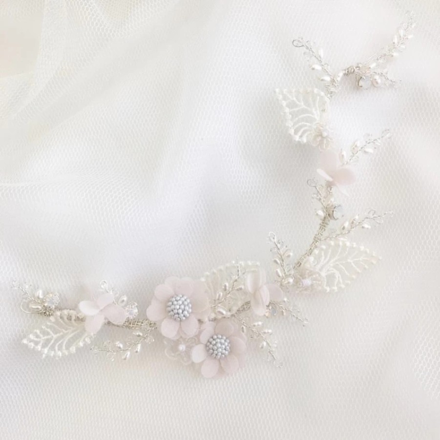 Beads & Beyond Tallulah Blush Flowers And Ivory Lace Leaves Wedding Hair Vine Hot