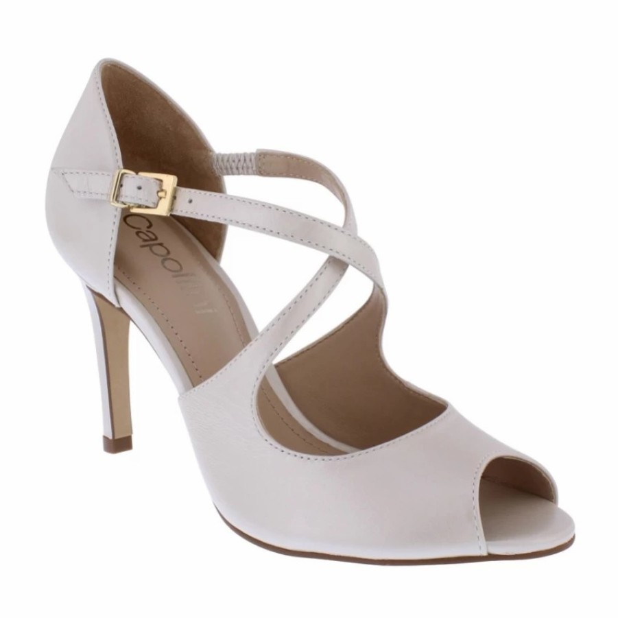 Capollini Capollini Orchid Champagne Leather Cross Strap Peep Toe Sandals Best