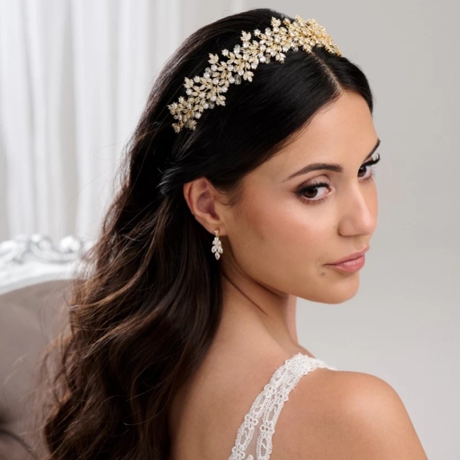 Lace & Favour Zanzibar Gold Crystal Leaves Wedding Headband Best