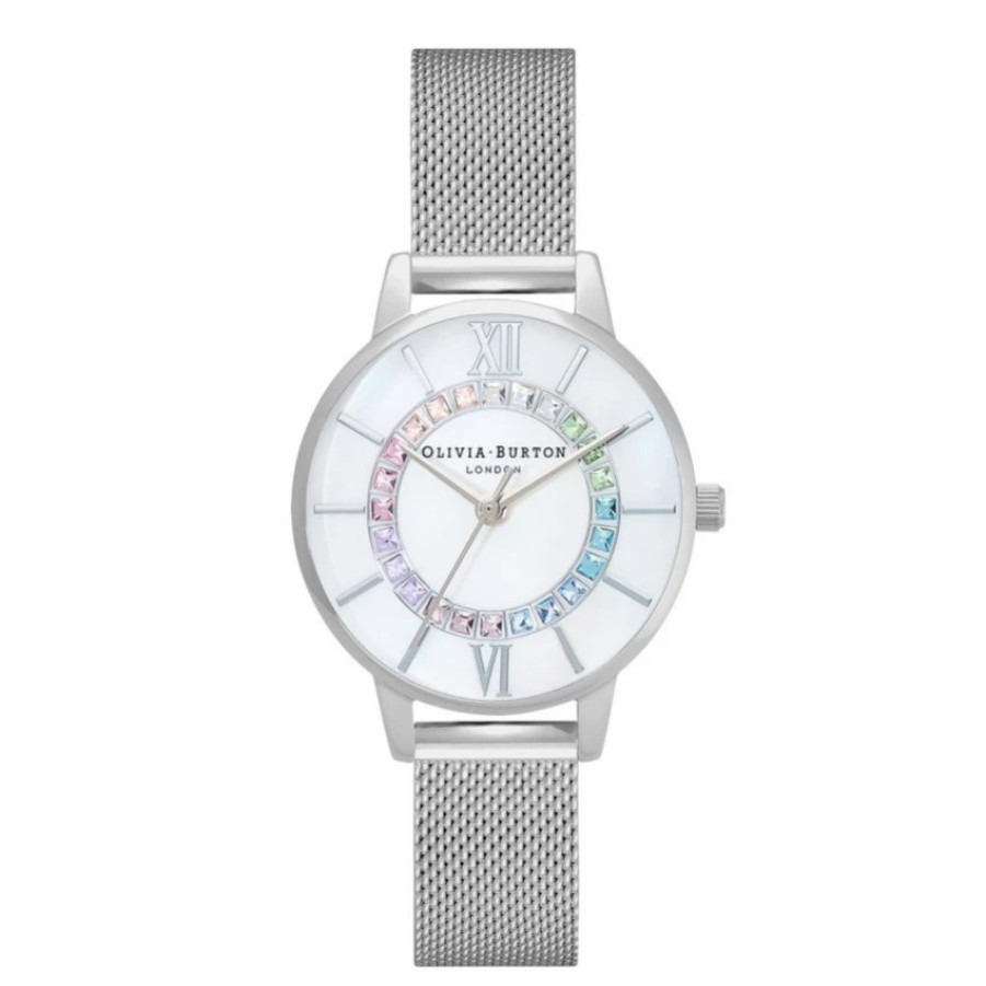 Olivia Burton Olivia Burton Wonderland 30Mm White And Silver Mesh Watch New