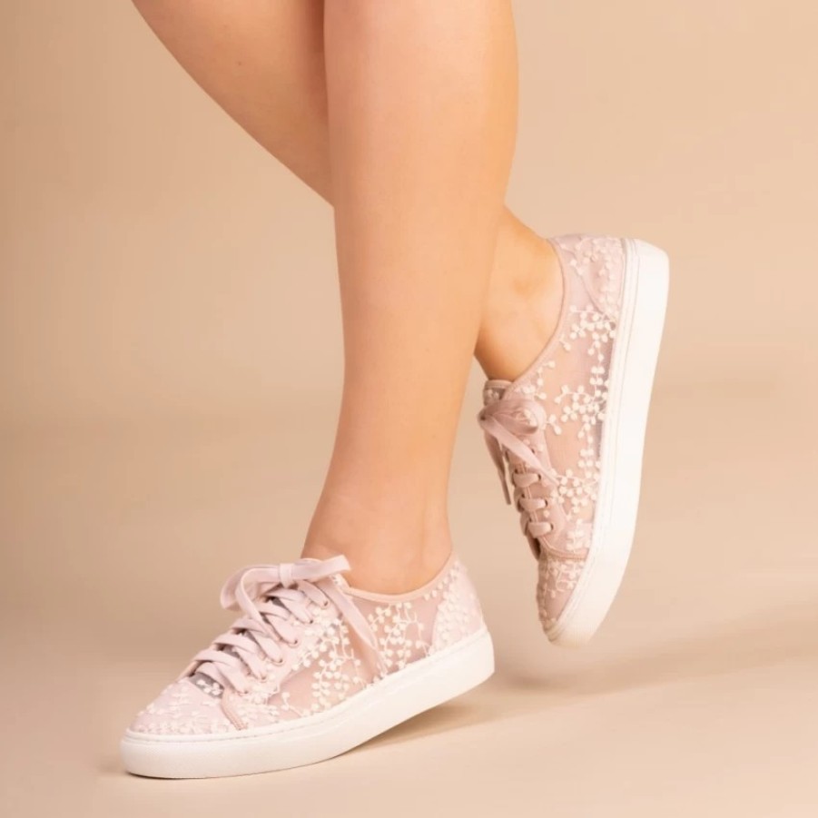 Perfect Bridal Perfect Bridal Oakley Blush Embroidered Lace Wedding Trainers Wholesale