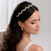 Lace & Favour Cortez Gold Dainty Cubic Zirconia Wedding Headband New