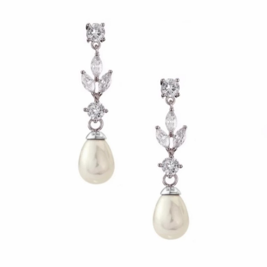 Lace & Favour Abella Cubic Zirconia And Pearl Drop Earrings Hot