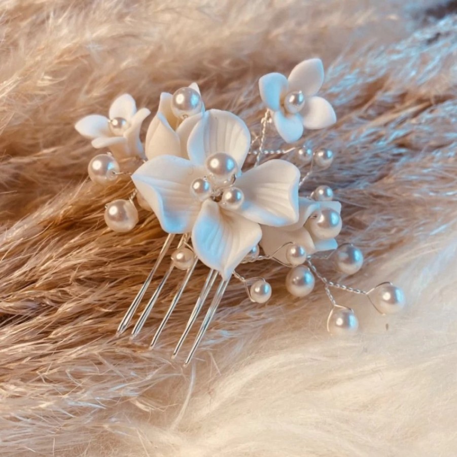 Arianna Arianna Stellar Mini Porcelain Flowers And Pearl Hair Comb Ar734 Best