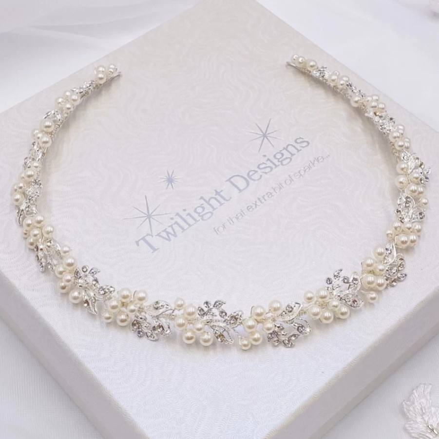 Twilight Designs Delilah Crystal Leaves And Pearl Wedding Hair Vine Online