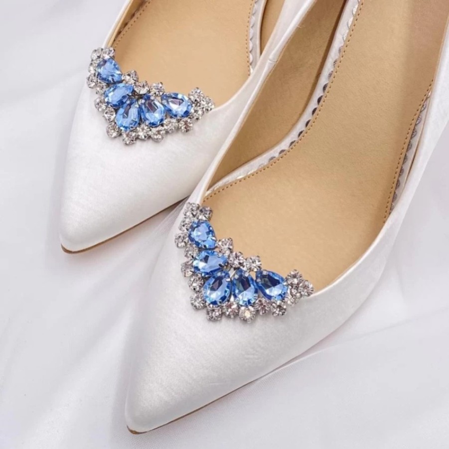 Lace & Favour Arcadia Light Sapphire Crystal Shoe Clips Wholesale