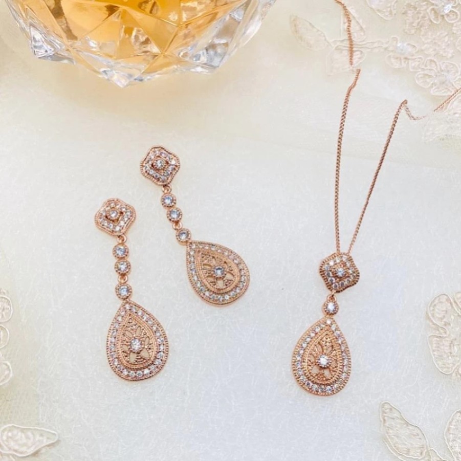 Ivory & Co Ivory And Co Moonstruck Rose Gold Crystal Bridal Jewellery Set Hot