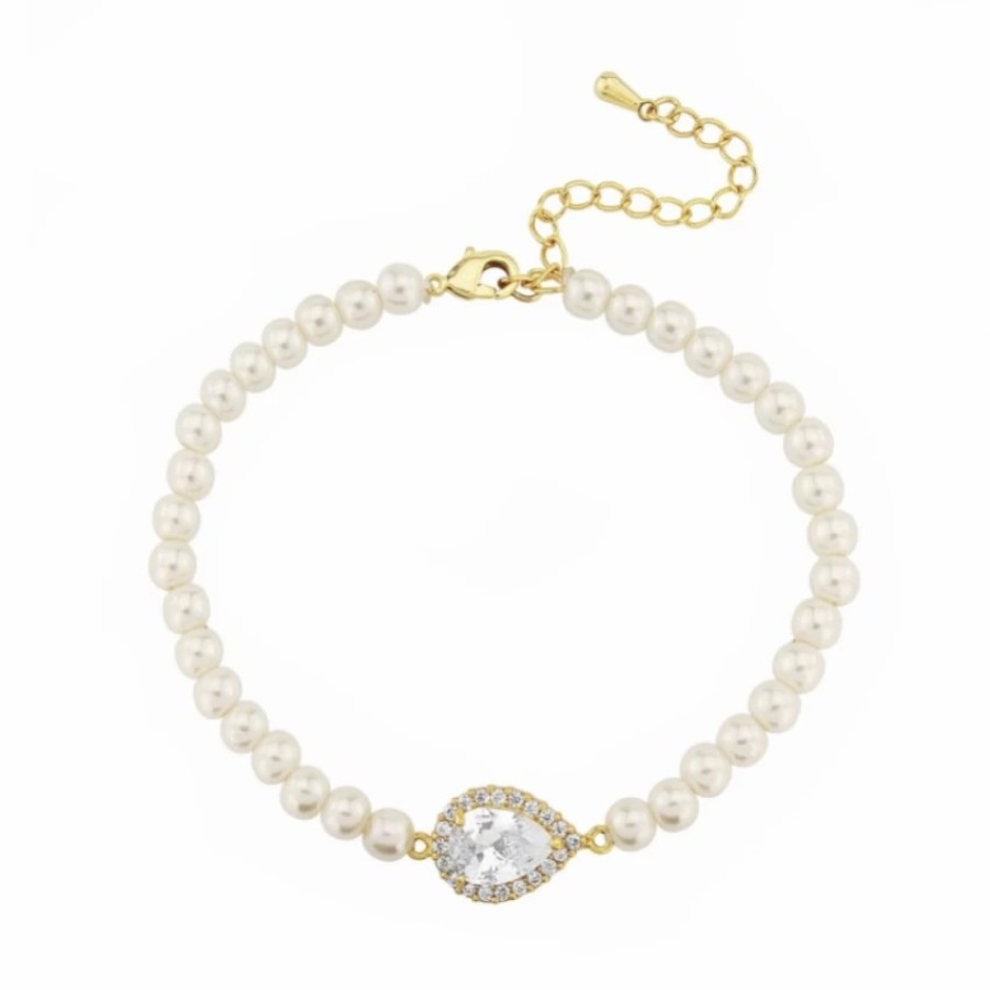 Lace & Favour Desiree Chic Pearl Wedding Bracelet (Gold) Best