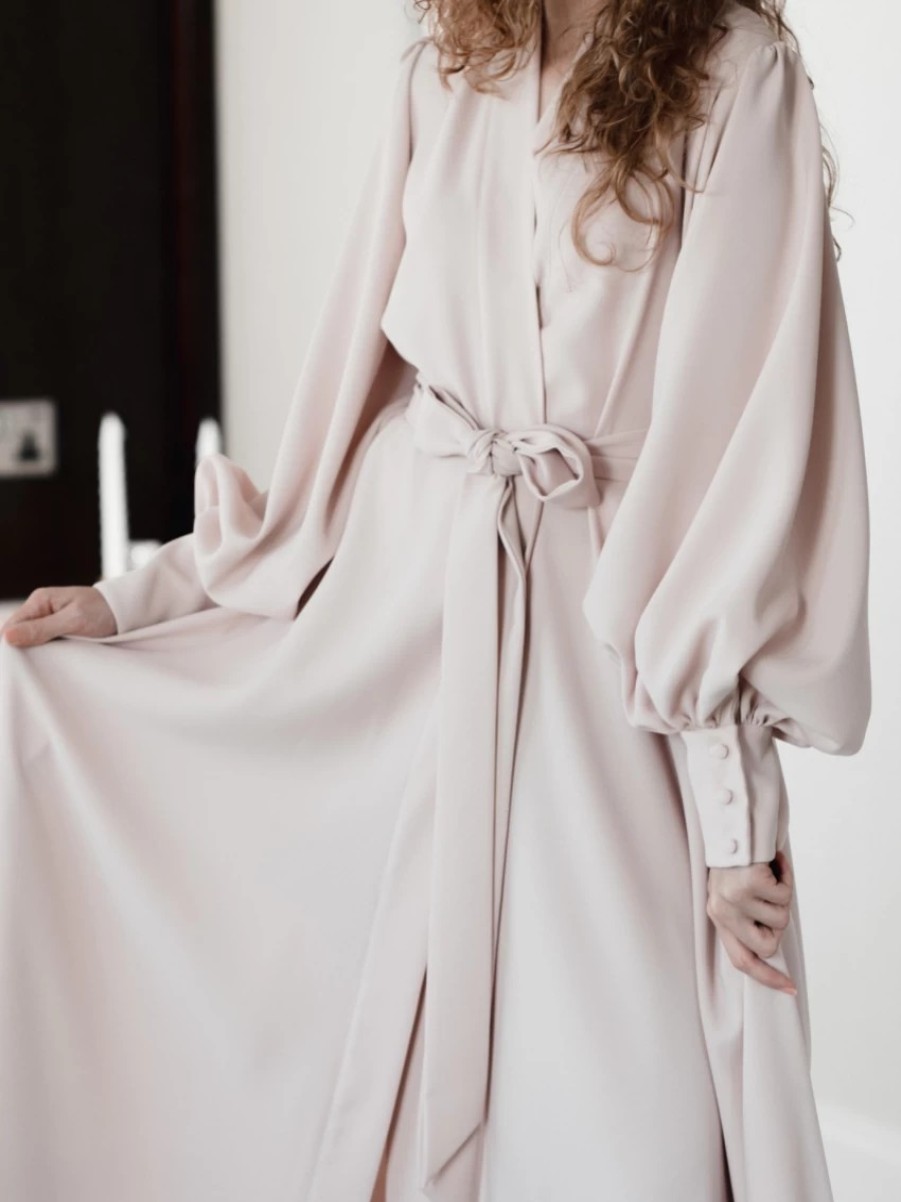 Arianna Arianna Emmeline Long Crepe Blouson Sleeve Robe (Blush) Wholesale