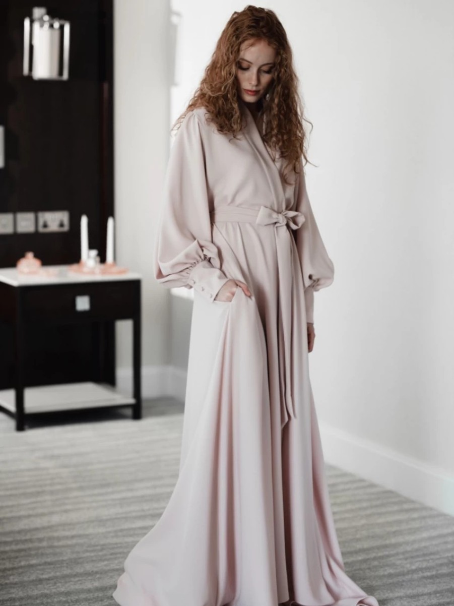 Arianna Arianna Emmeline Long Crepe Blouson Sleeve Robe (Blush) Wholesale