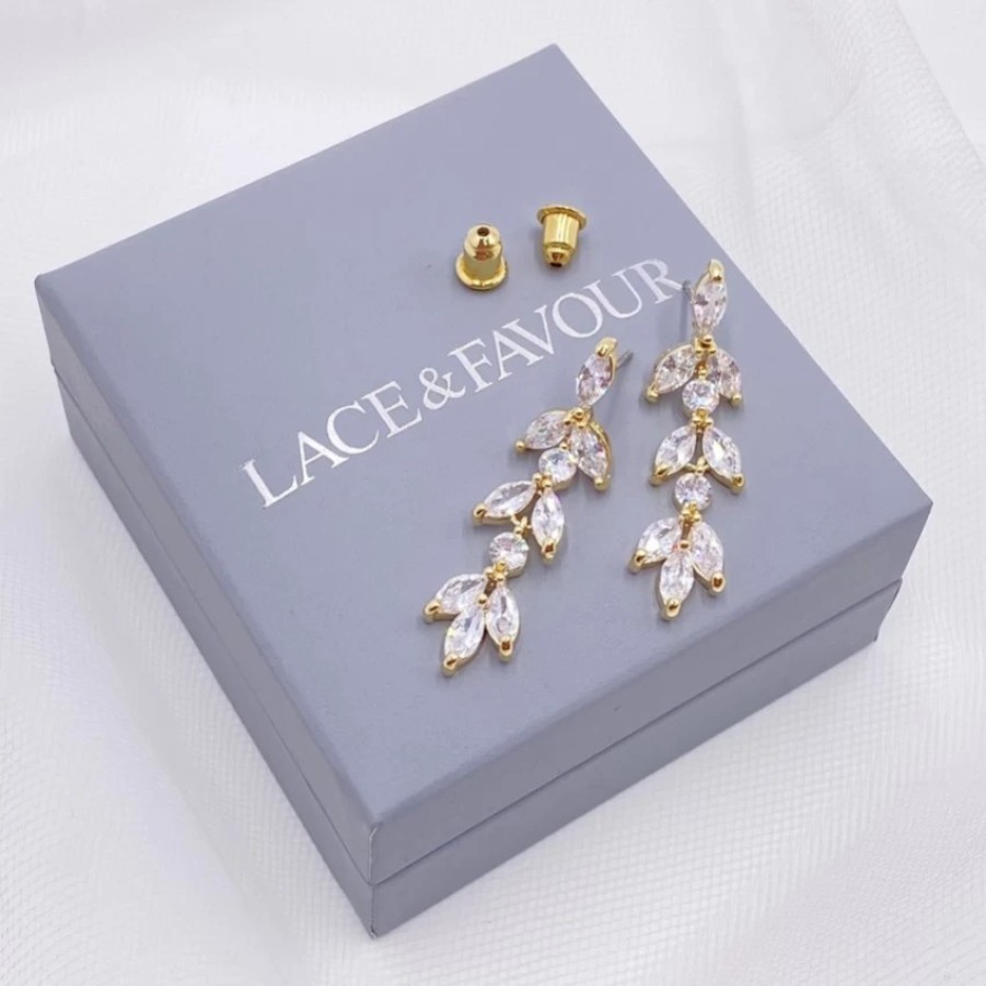 Lace & Favour Aria Gold Cubic Zirconia Drop Earrings Hot