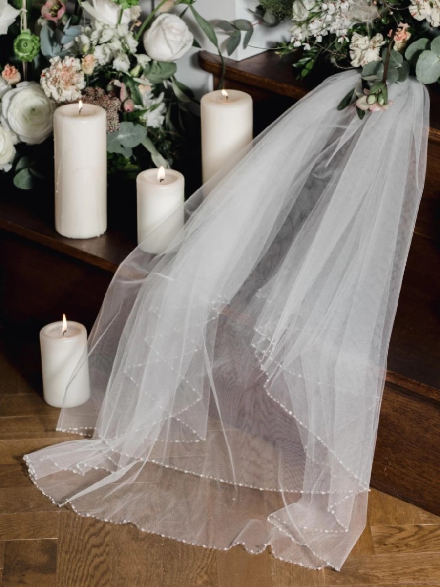 Linzi Jay Linzi Jay Two Tier Fingertip Veil With Pearl And Beaded Edge La929 Wholesale