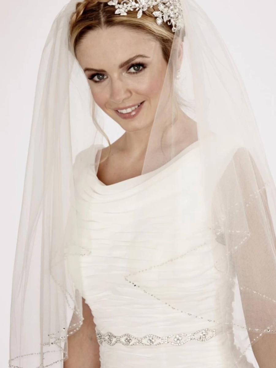 Linzi Jay Linzi Jay Two Tier Fingertip Veil With Pearl And Beaded Edge La929 Wholesale