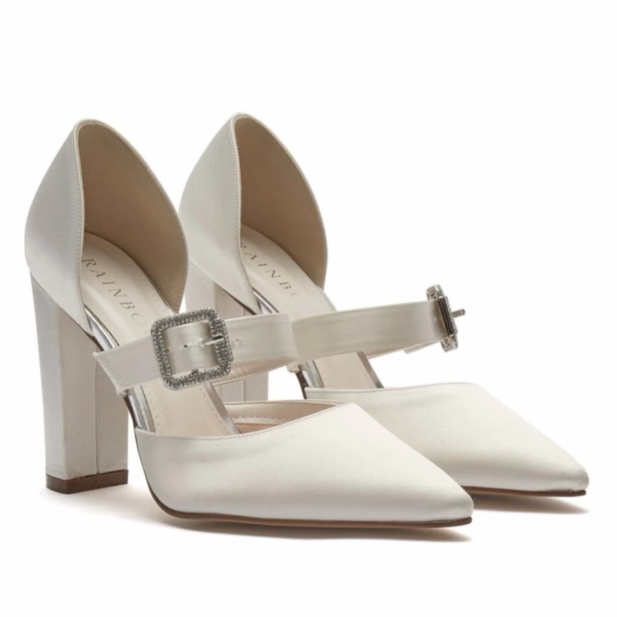 Rainbow Club Rainbow Club Savannah Dyeable Ivory Satin Retro Block Heels New