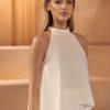 Bianco Evento Bianco Ivory Stretch Crepe Halter Neck Bridal Top E418 Hot