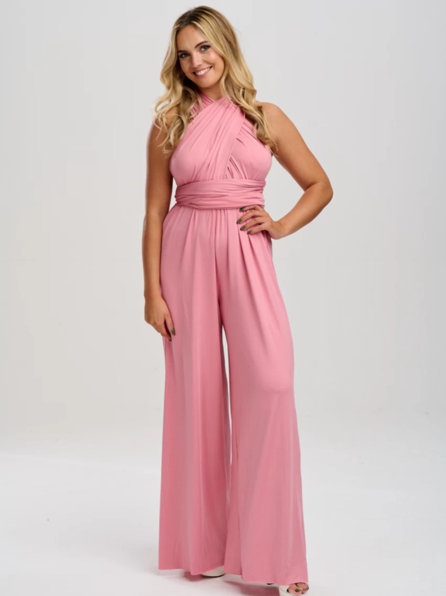 Lace & Favour Emily Rose Dusky Pink Multiway Bridesmaid Jumpsuit (One Size) Clearance