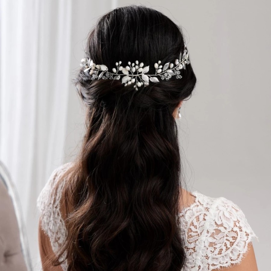 Lace & Favour Woodland Dream Silver Leaves And Freshwater Pearl Hair Vine Online