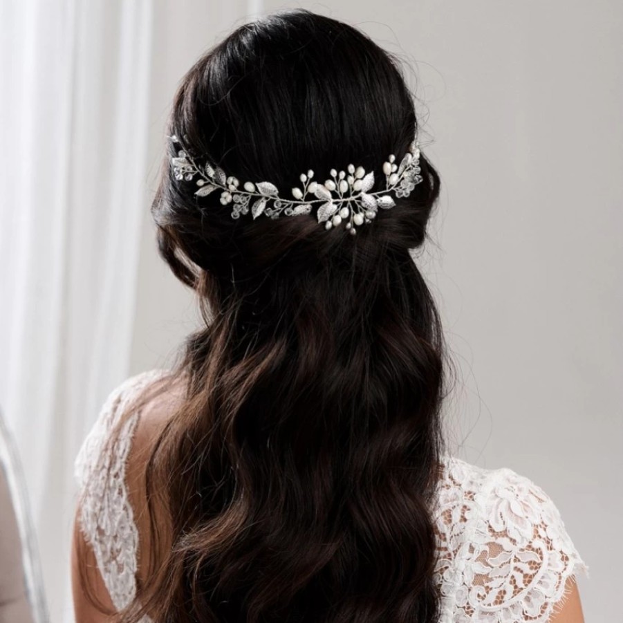 Lace & Favour Woodland Dream Silver Leaves And Freshwater Pearl Hair Vine Online