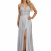 Angel Forever Angel Forever Beaded Lace A Line Chiffon Prom Dress With Slit (Silver) Online