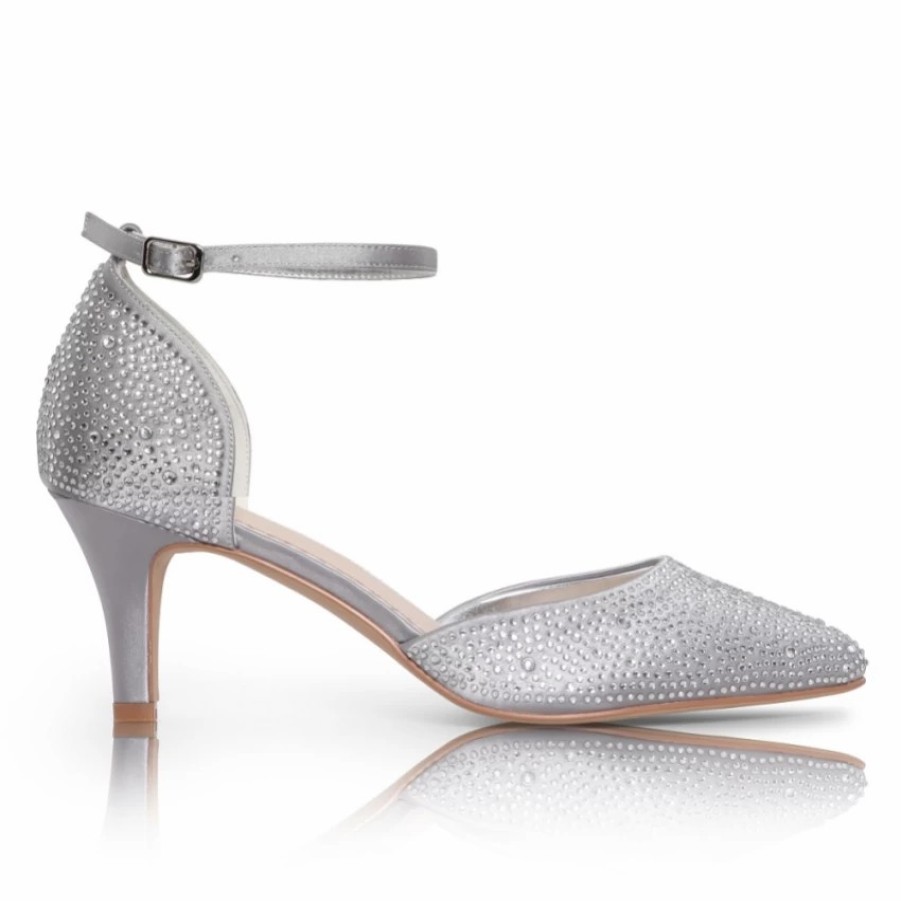 Perfect Bridal Perfect Bridal Xena Silver Crystal Embellished Ankle Strap Court Shoes Wholesale