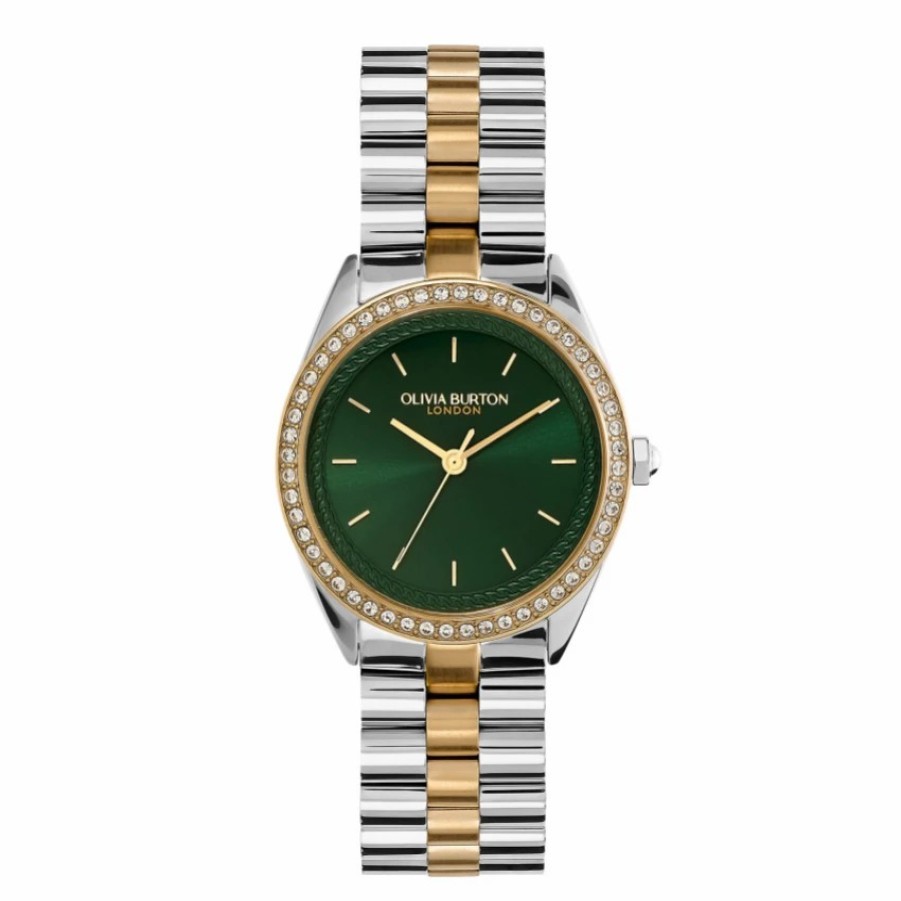 Olivia Burton Olivia Burton Bejewelled 34Mm Forest Green And Two Tone Bracelet Watch Best