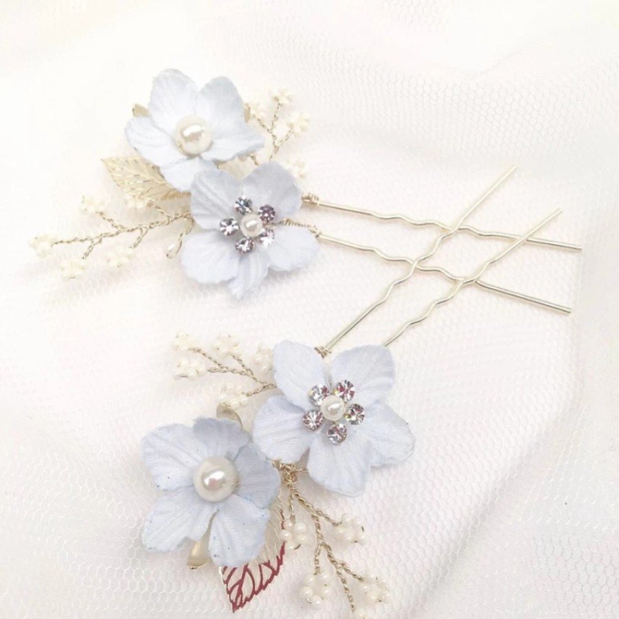 Poirier Delphinium Pale Blue Flowers And Sprigs Hair Pin Wholesale