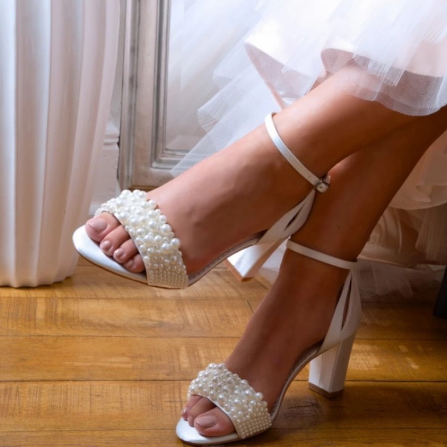 Perfect Bridal Perfect Bridal Carrie Ivory Satin Pearl Block Heel Bridal Sandals Wholesale