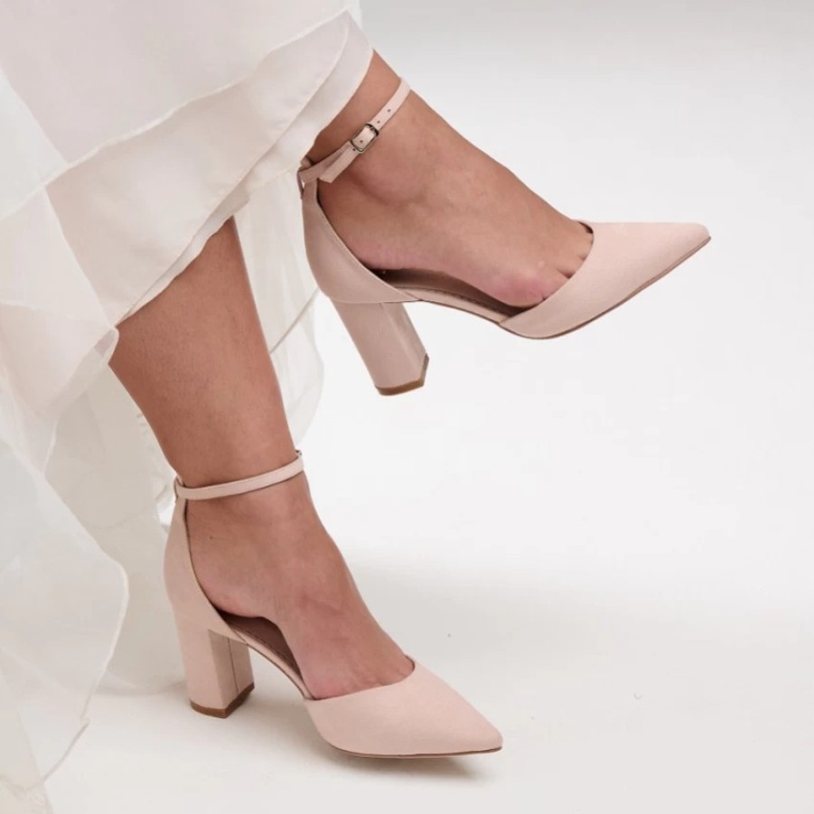 Perfect Bridal Perfect Bridal Liberty Blush Suede Block Heel Ankle Strap Court Shoes Wholesale