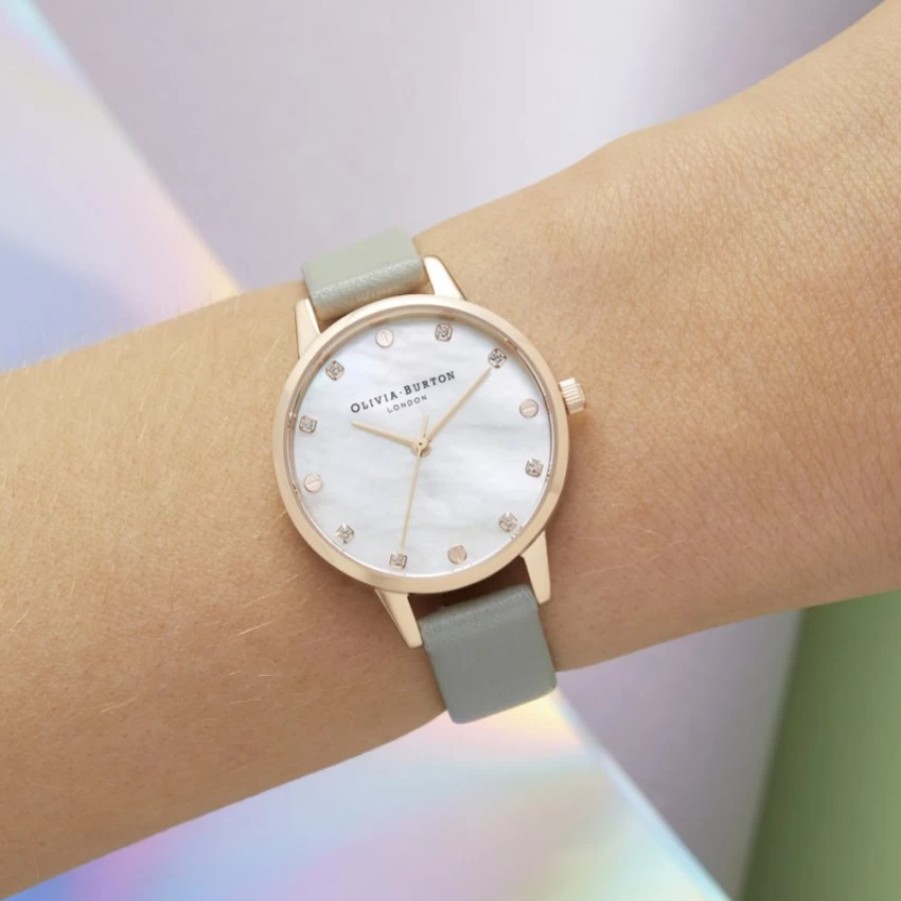 Olivia Burton Olivia Burton 30Mm Rose Gold And Grey Leather Strap Watch Online