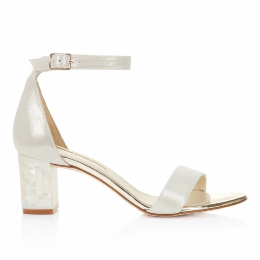 Freya Rose Freya Rose Martene Midi Champagne Suede Mother Of Pearl Block Heel Sandals Best