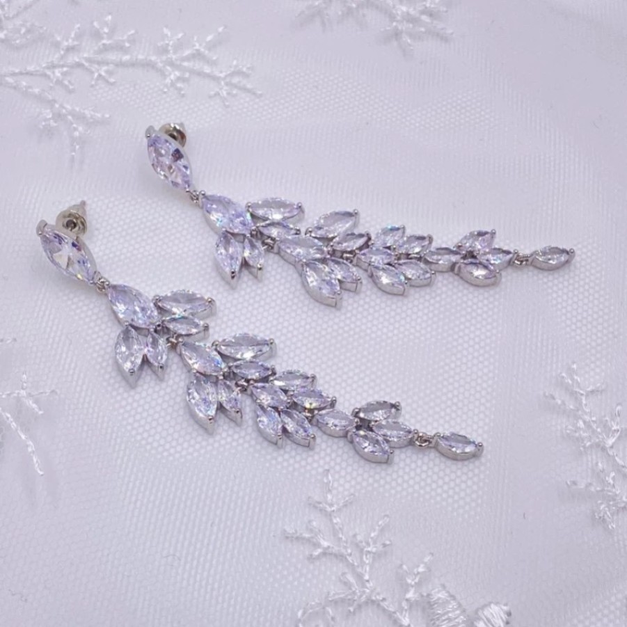 Lace & Favour Belize Statement Cubic Zirconia Long Drop Earrings Clearance