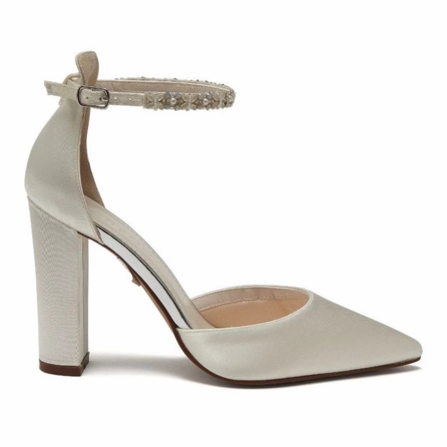 Rainbow Club Rainbow Club Amelie Dyeable Ivory Satin Beaded Ankle Strap Block Heels Online