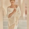 Bianco Evento Bianco Knitted Wedding Shawl With Tassels E382 New