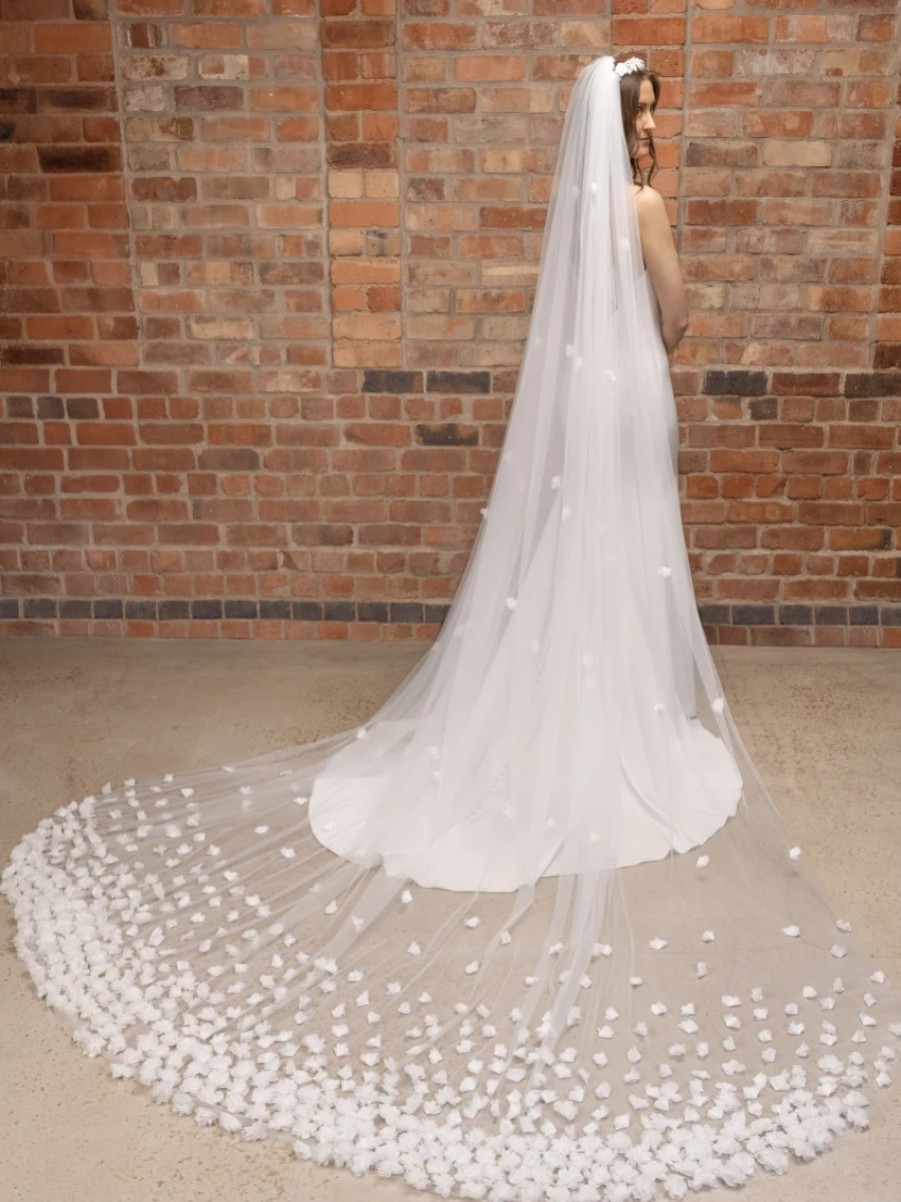 Perfect Bridal Perfect Bridal Ivory Single Tier Heavily Embellished 3D Flowers Cathedral Veil New