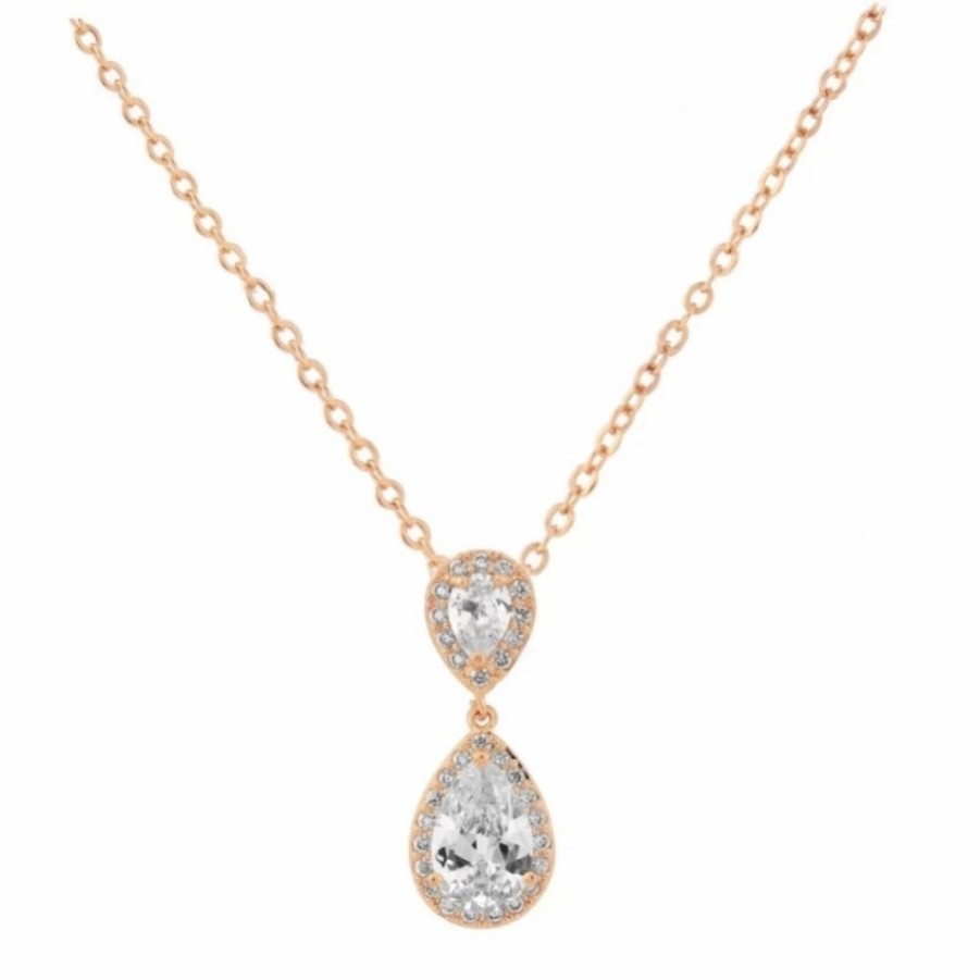 Lace & Favour Celeste Crystal Embellished Pendant Necklace (Rose Gold) Clearance