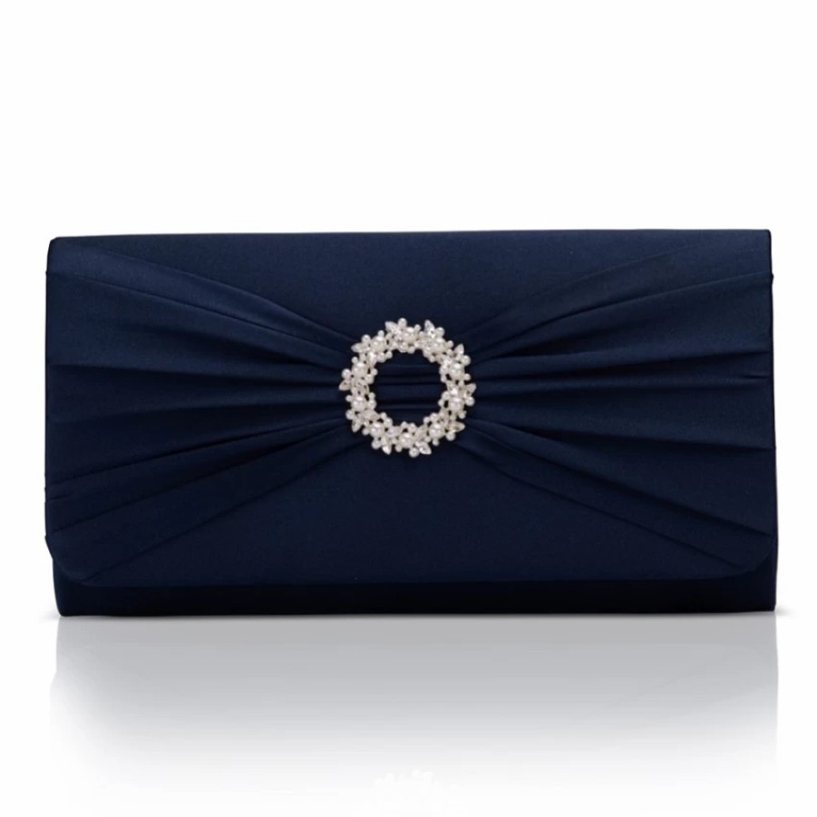 Perfect Bridal Perfect Bridal Harlow Navy Satin Pearl Brooch Clutch Bag Best