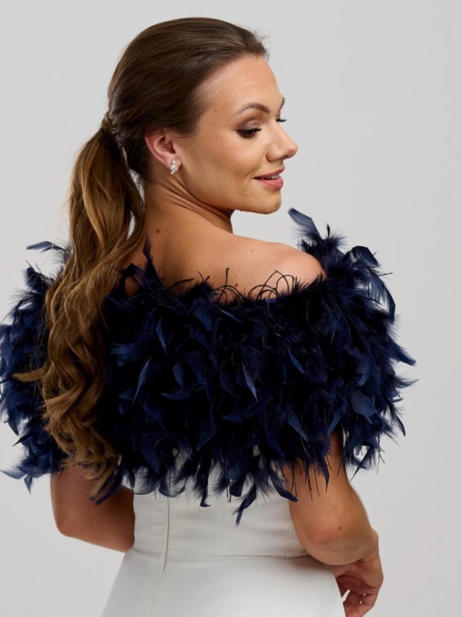 Beverly Hills Bardot Navy Ostrich Feather Bridal Stole Best