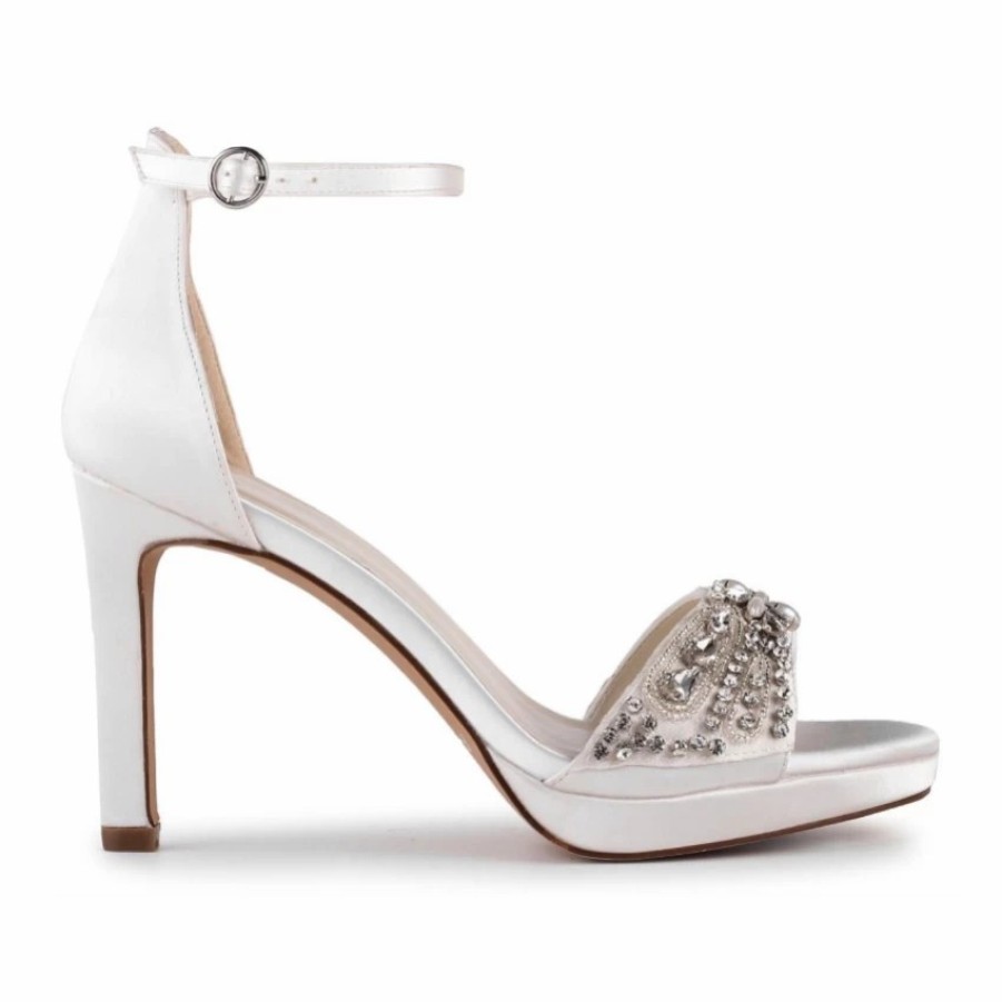 Pink Paradox London Paradox London Enya Ivory Satin High Heel Crystal Platform Sandals Best