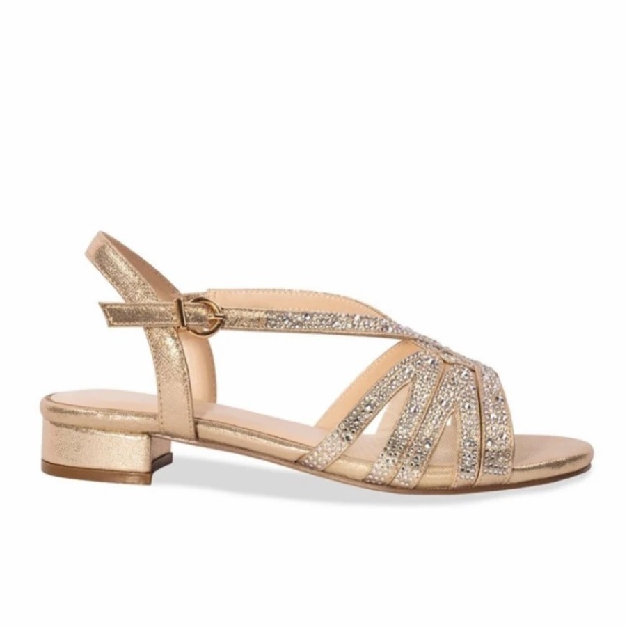 Pink Paradox London Paradox London Quest Champagne Shimmer Diamante Wide Fit Flat Sandals Online