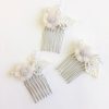 Beads & Beyond Tara Set Of 3 Ivory And Blush Flower Mini Combs Wholesale