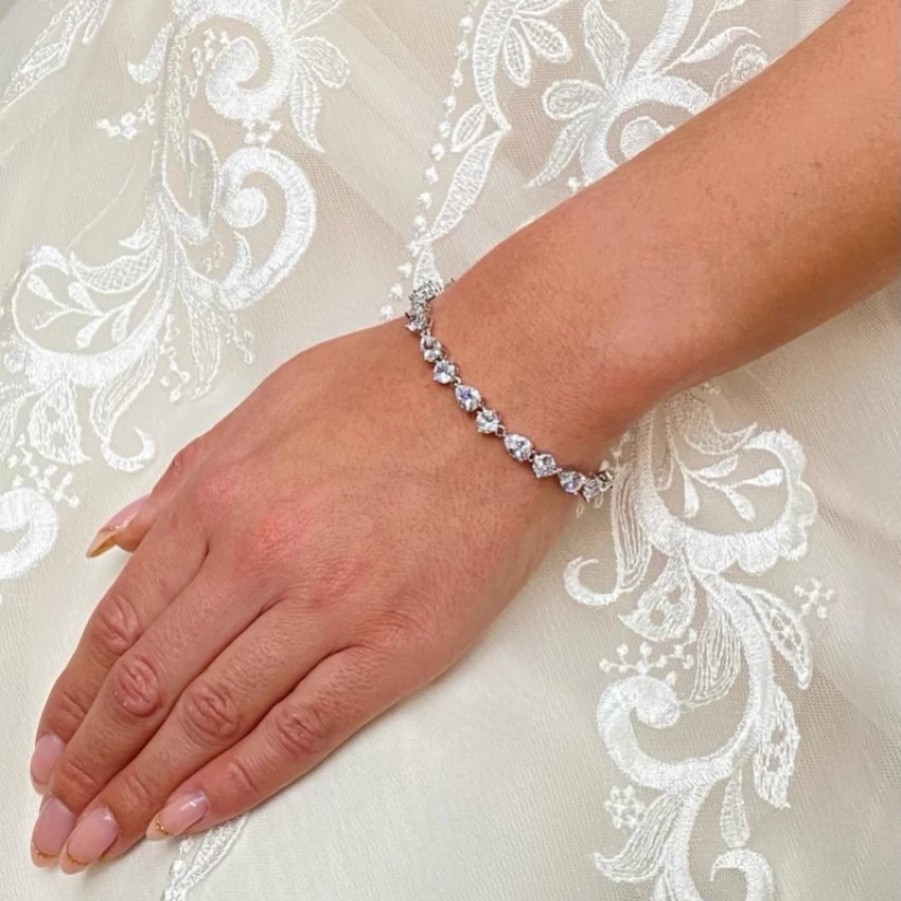 Lace & Favour Connaught Dainty Cubic Zirconia Wedding Bracelet (Silver) Hot