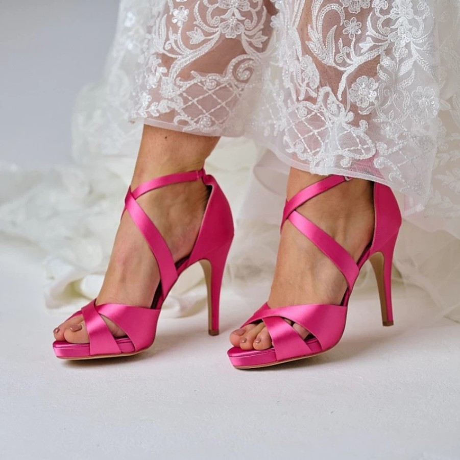 Perfect Bridal Perfect Bridal Kendall Fuchsia Satin High Heel Cross Strap Platform Sandals Best