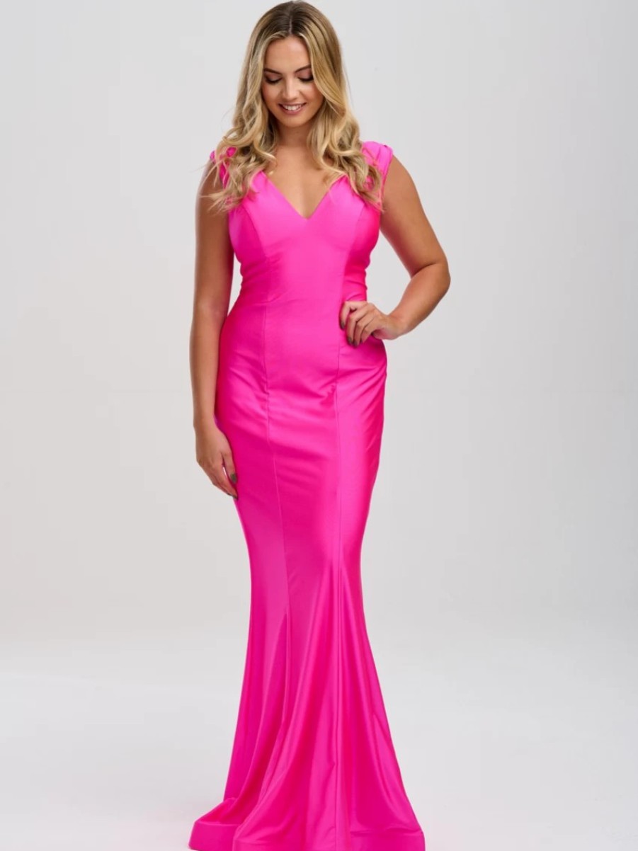 Linzi Jay Linzi Jay V Neck Satin Jersey Fitted Prom Dress Online