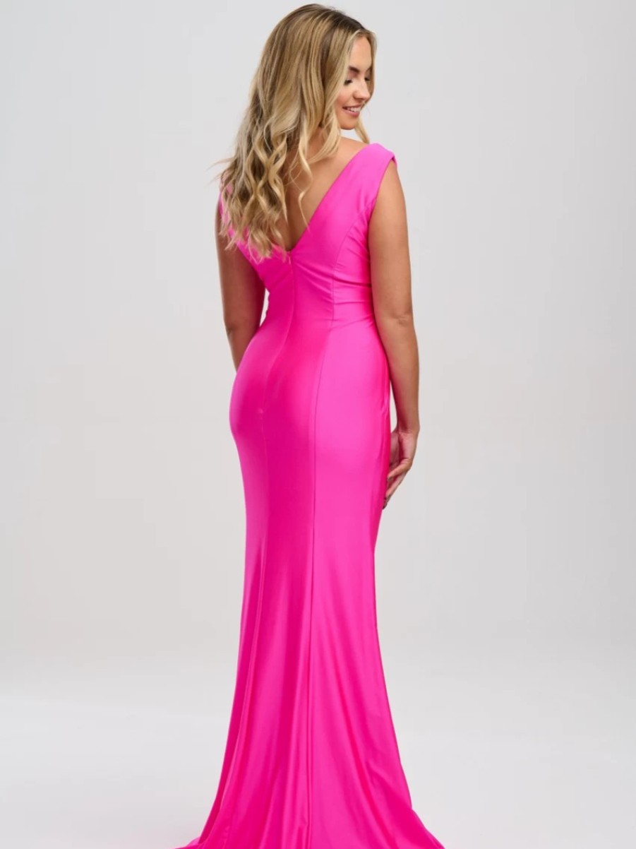 Linzi Jay Linzi Jay V Neck Satin Jersey Fitted Prom Dress Online